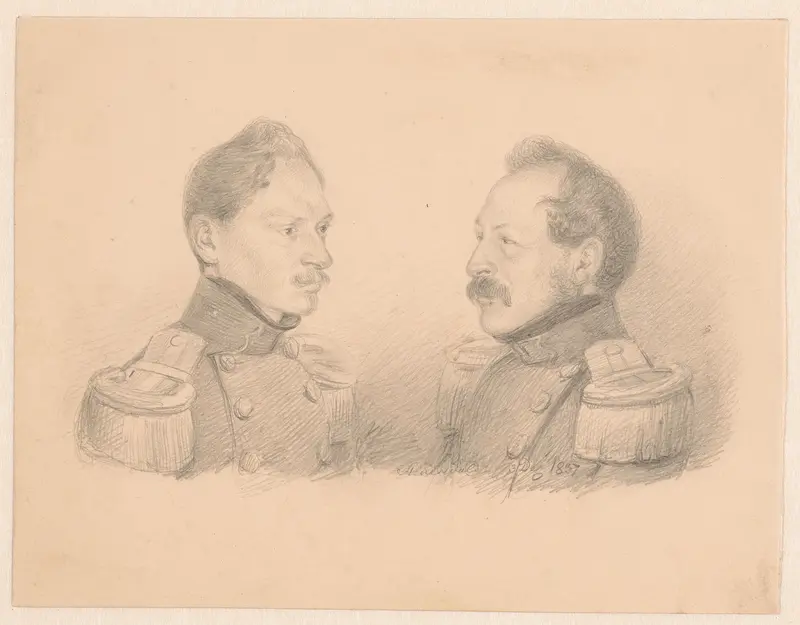 Portret van twee militairen op een blad Wall Art by Christian Heinrich Gottlieb Steuerwald - High-Resolution Digital Print