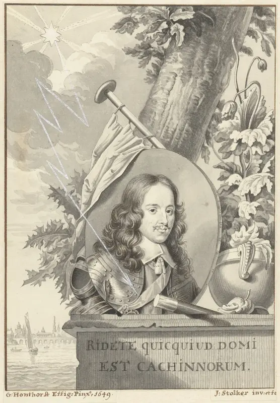 Portret van Willem II, prins van Oranje-Nassau, liggend op een steen Wall Art by Unknown - High-Resolution Digital Print