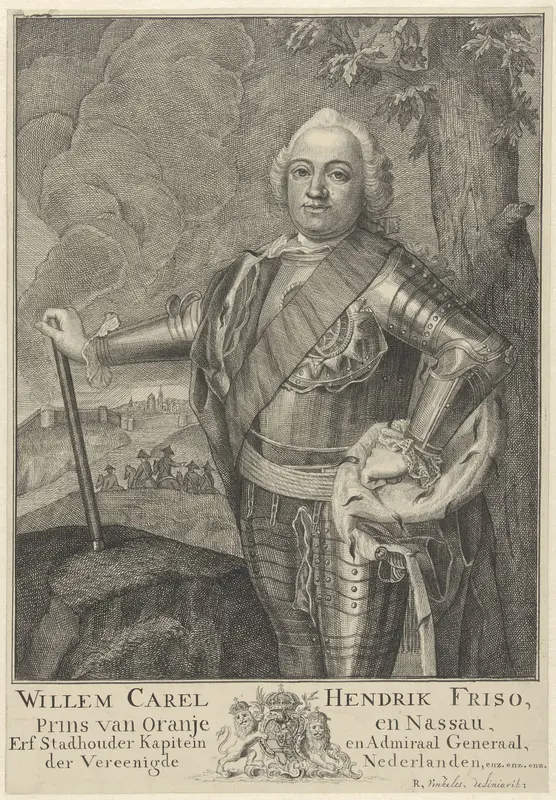 Portret van Willem IV, prins van Oranje Nassau, in wapenrusting met maarschalksstaf Wall Art by anonymous - High-Resolution Digital Print