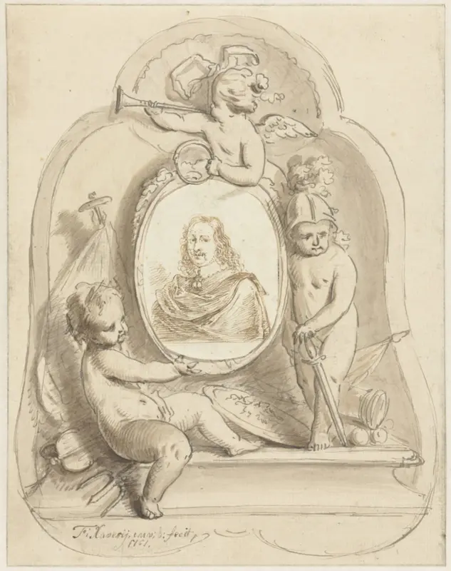 Portretmedaillon omringd door putti Wall Art by Franciscus Xaverius Xavery - High-Resolution Digital Print