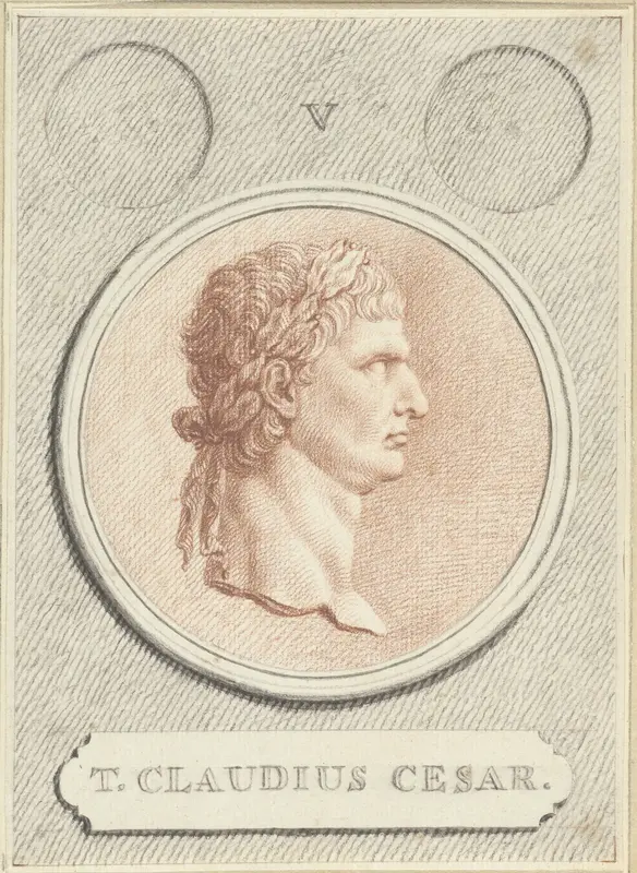 Portretmedaillon van Claudius I, Romeins keizer Wall Art by Jan Caspar Philips - High-Resolution Digital Print