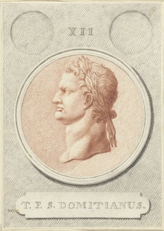 Portretmedaillon van Domitianus, Romeins keizer Wall Art by Jan Caspar Philips - High-Resolution Digital Print