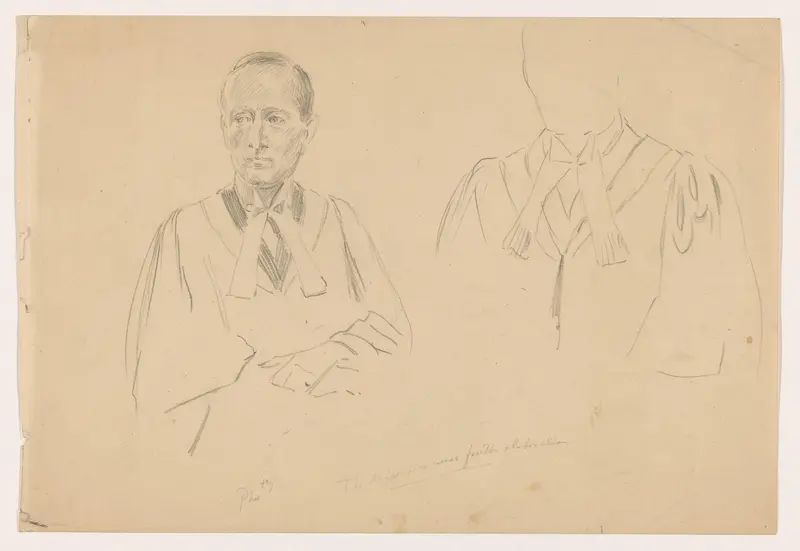 Portretstudies voor het (onvoltooide) schilderij van de Nederlandse rechtbank in Londen, juni 1942: Mr C.W.A. Schürmann. Wall Art by Anton Abraham van Anrooy - High-Resolution Digital Print