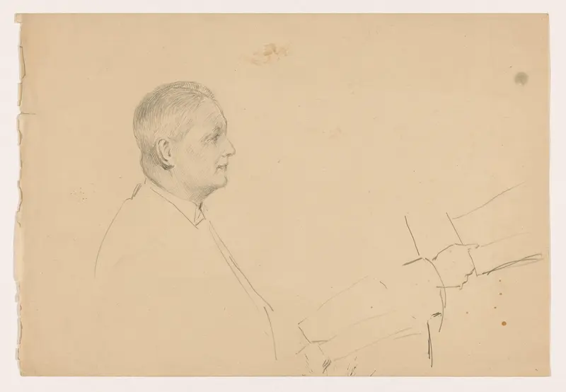 Portretstudies voor het (onvoltooide) schilderij van de Nederlandse rechtbank in Londen, juni 1942: Mr D.J. Sannes. Wall Art by Anton Abraham van Anrooy - High-Resolution Digital Print
