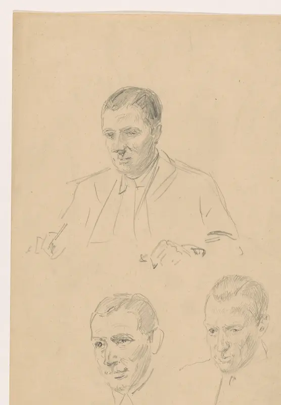 Portretstudies voor het (onvoltooide) schilderij van de Nederlandse rechtbank in Londen, juni 1942: Mr. H. van Everdingen. Wall Art by Anton Abraham van Anrooy - High-Resolution Digital Print