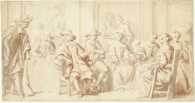 Portretstuk met vier regenten en vier regentessen, een bediende en een meid Wall Art by Unknown - High-Resolution Digital Print