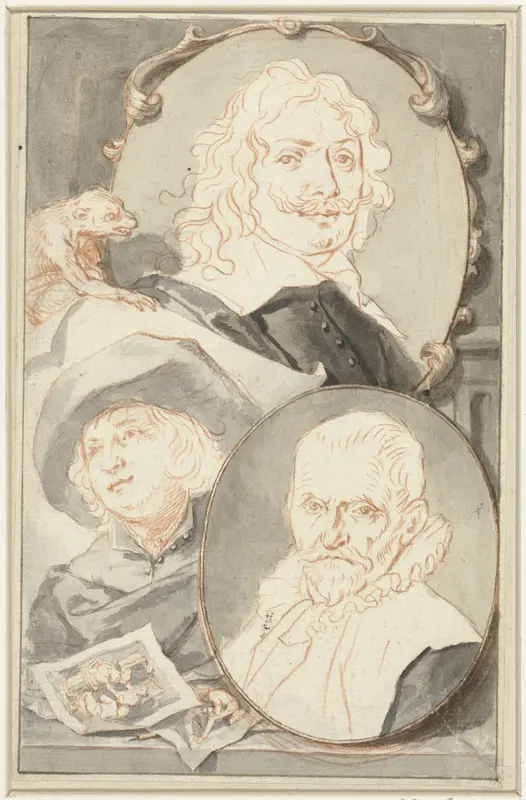 Portretten van Adriaan Brouwer, Jurriaen Ovens en Cornelis Bega Wall Art by Jacob Houbraken - High-Resolution Digital Print