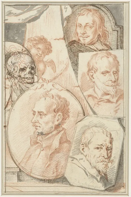 Portretten van Daniel Seghers, Jodocus de Momper en Cornelis de Vos Wall Art by Jacob Houbraken - High-Resolution Digital Print