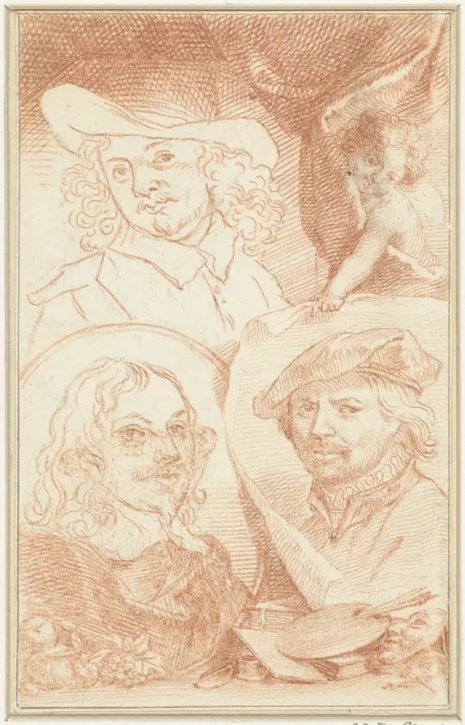 Portretten van Leonard Bramer, Jan Davidsz. de Heem en een onbekende kunstenaar Wall Art by Jacob Houbraken - High-Resolution Digital Print