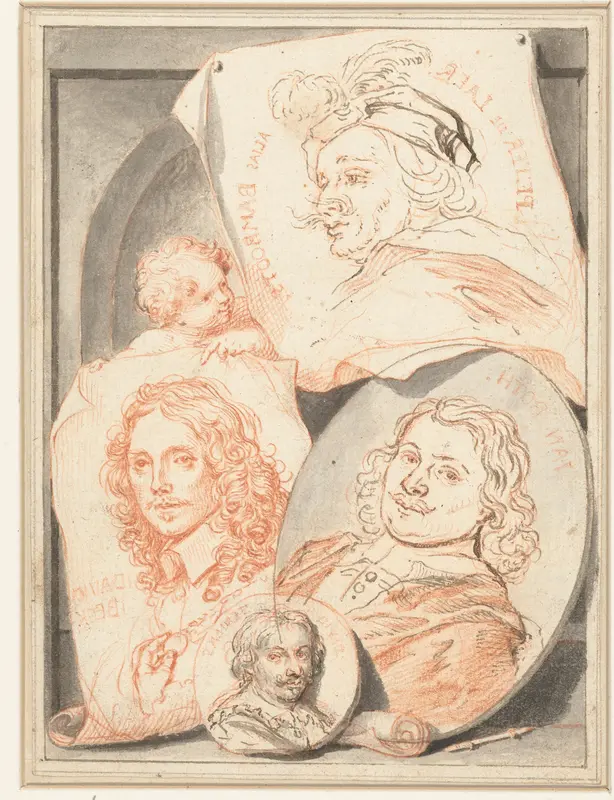 Portretten van Pieter van Laer, David Beck, Jan Both en David Teniers (de Oude?) Wall Art by Jacob Houbraken - High-Resolution Digital Print
