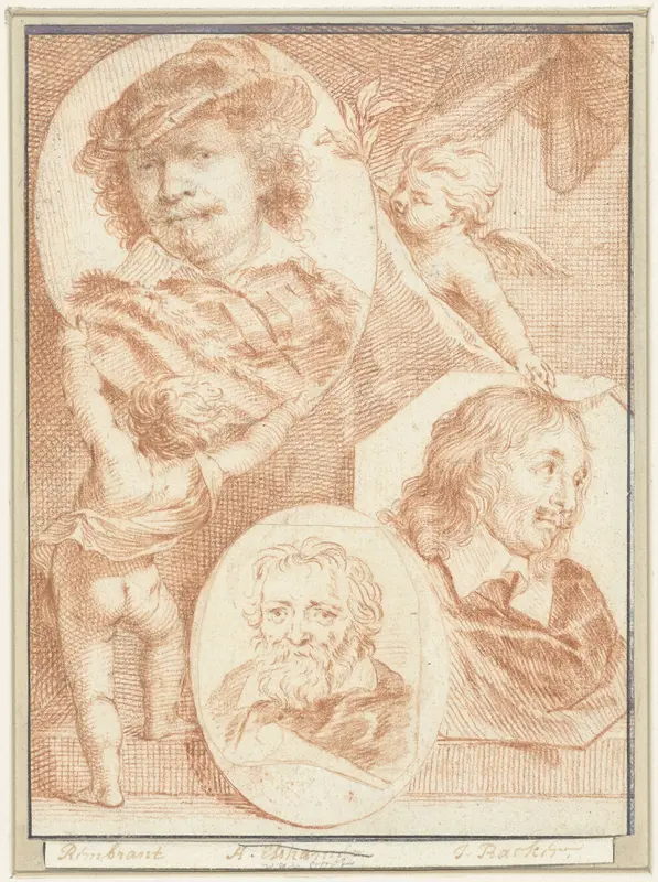 Portretten van Rembrandt, Adam van Noort en Jacob Adriaensz. Backer Wall Art by Jacob Houbraken - High-Resolution Digital Print