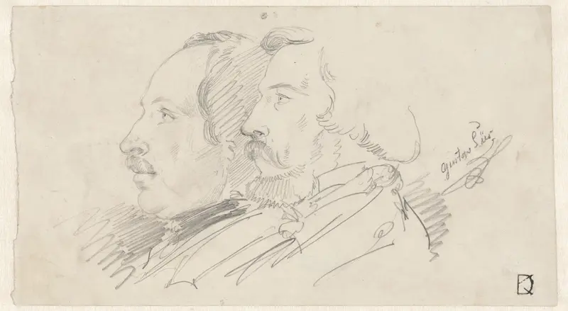 Portretten van twee mannen, en profil naar links, de rechtse man is kunstschilder en literator Gustav Süs Wall Art by Johan Daniël Koelman - High-Resolution Digital Print