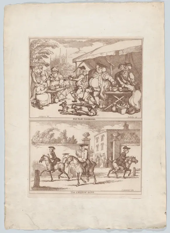 Pot Fair Cambridge, and, The College Gate Wall Art by Thomas Rowlandson - High-Resolution Digital Print