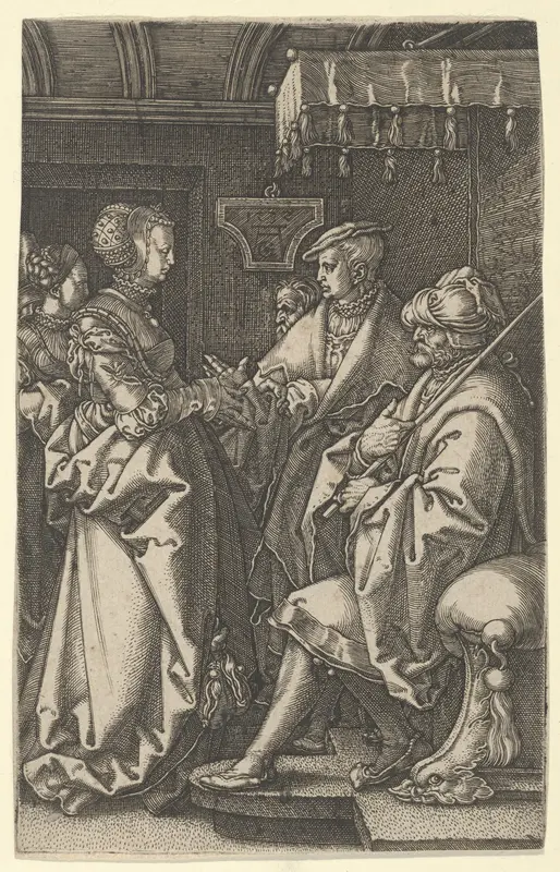 Potiphar's Wife Accusing Joseph, from "The Story of Joseph" Wall Art by Heinrich Aldegrever - High-Resolution Digital Print