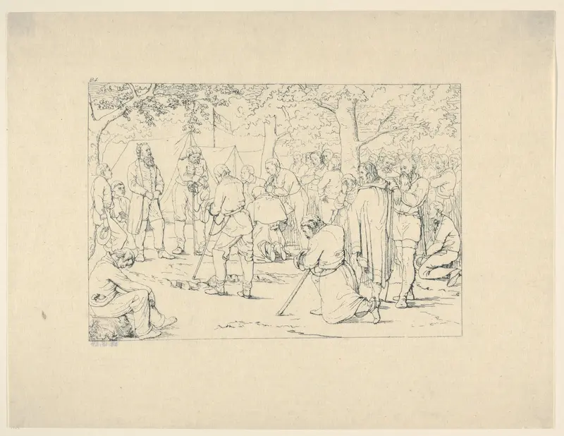 Prayer in Stonewall Jackson's Camp (from Confederate War Etchings) Wall Art by Adalbert John Volck - High-Resolution Digital Print