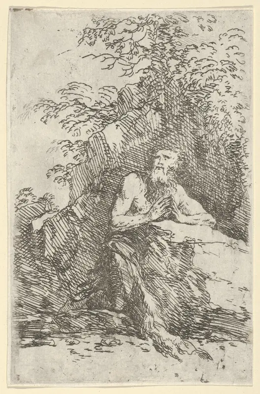 Praying male penitent in the wilderness Wall Art by Salvator Rosa - High-Resolution Digital Print