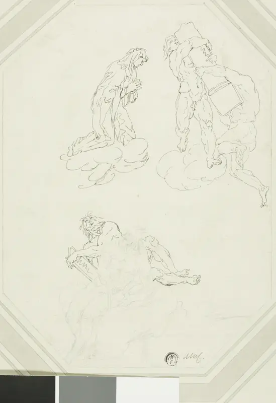Praying Virgin and Figures in Clouds