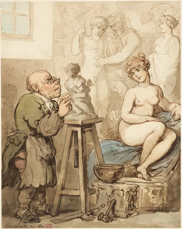 Preparation for the Academy—Old Joseph Nollekens and his Venus Wall Art by Thomas Rowlandson - High-Resolution Digital Print
