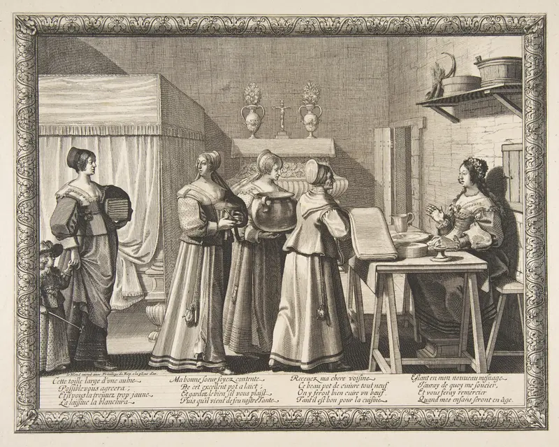 Presents Offered to the Bride (Les Présents offerts à la Mariée), plate 1 from "Le Mariage à la Campagne" Wall Art by Abraham Bosse - High-Resolution Digital Print