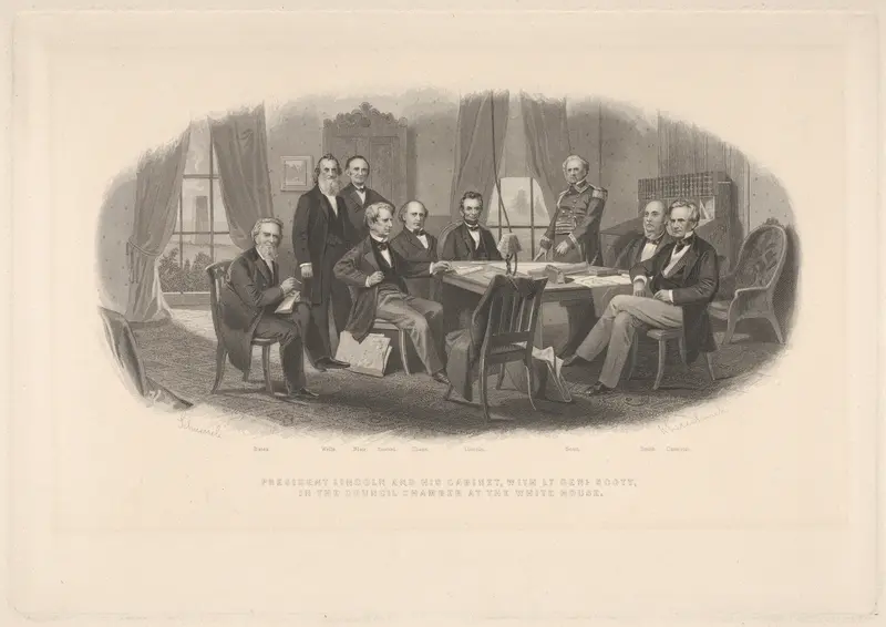 President Lincoln and His Cabinet, with Lt. General Scott, in the Council Chamber at the White House Wall Art by Robert Whitechurch - High-Resolution Digital Print
