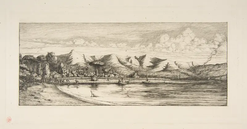 Presqu'île de Banks, Pointe des Charbonniers, Akaroa (Seine fishing off Colliers' Point, Akaroa, Banks Peninsula, 1845), from "The Voyage to New Zealand (1842–46)" Wall Art by Charles Meryon - High-Resolution Digital Print