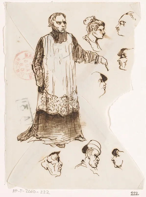 Priester en koppen Wall Art by Johannes Tavenraat - High-Resolution Digital Print