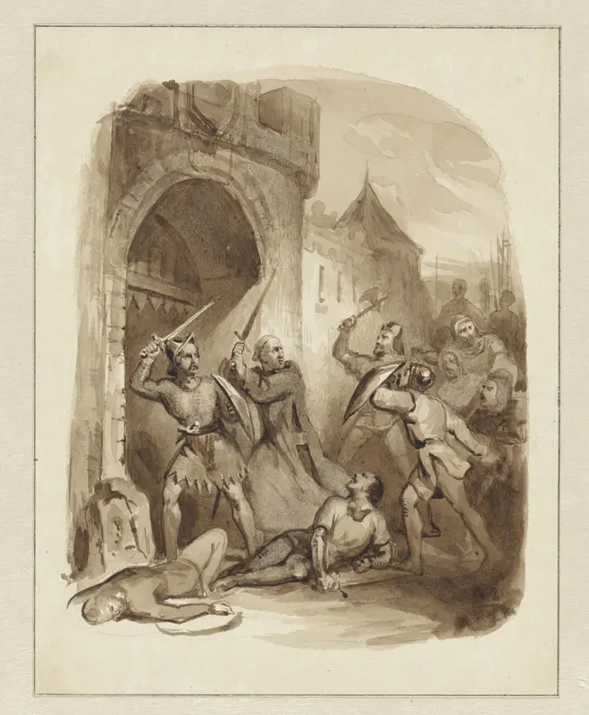 Priester Gerlach verdedigt Süsel tegen de Slavoniërs Wall Art by Johann Wilhelm Kaiser (I) - High-Resolution Digital Print