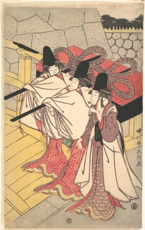 Prince Genji Returning to His Palace where His Wife Awaits Him