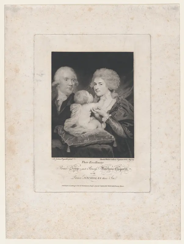 Prince Serge and Princess Barbara Gagarin with Prince Nicholas Their Son Wall Art by Caroline Watson - High-Resolution Digital Print