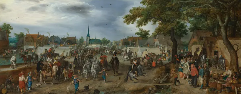 Princes Maurice and Frederick Henry at the Valkenburg Horse Fair Wall Art by Adriaen Pietersz van de Venne - High-Resolution Digital Print