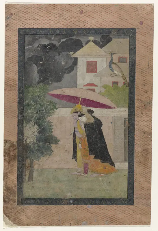 Prins en zijn geliefde (Krishna en Raddha) vluchtend voor een storm Wall Art by anonymous - High-Resolution Digital Print