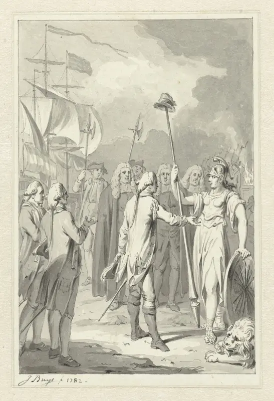 Prins Willem V biedt de Nederlandsche Maagd zijn diensten aan Wall Art by Jacobus Buys - High-Resolution Digital Print