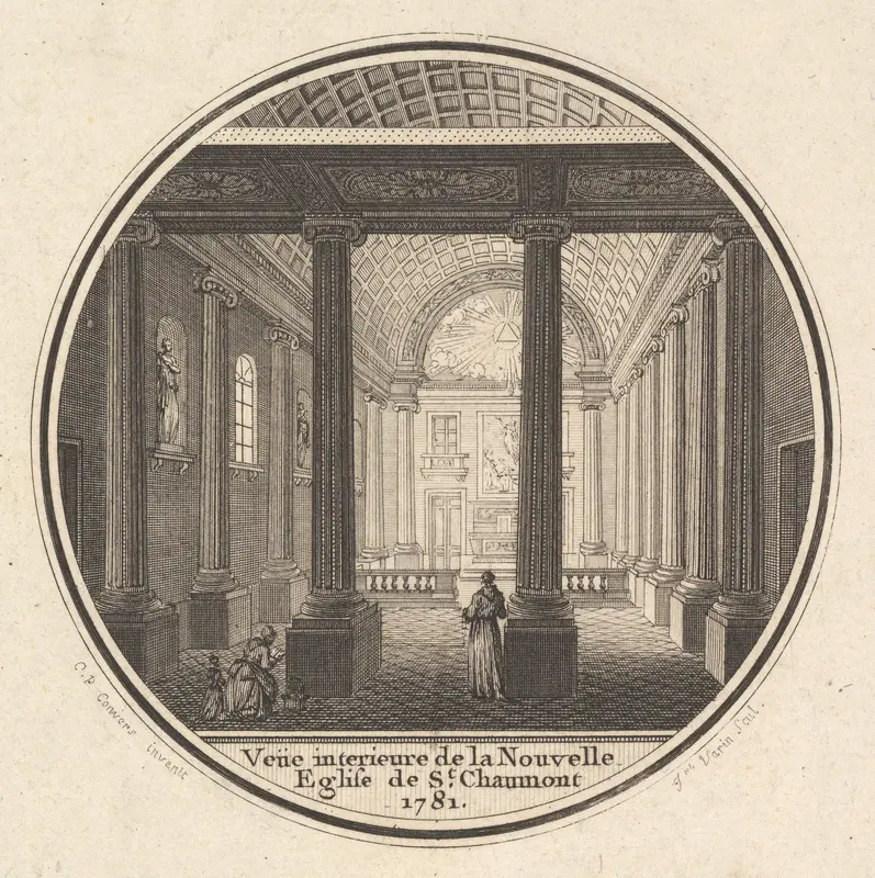 Print of the Reverse of the Portrait Medal of Fortunée-Marie d'Est, Princesse de Conti with an Interier View of the Church of Saint-Chaumont in Paris by Joseph Varin - High-Resolution Digital Print
