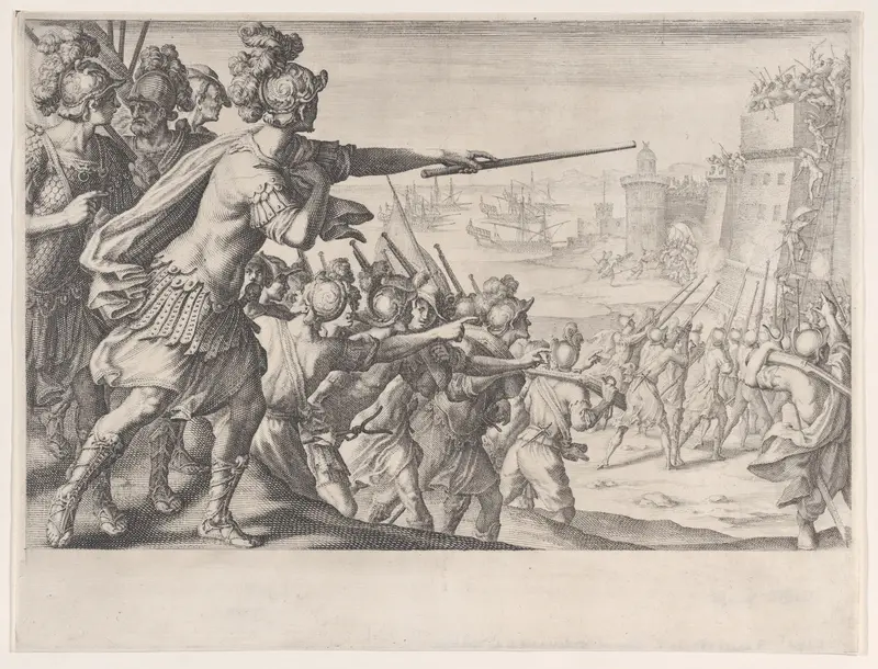 Prise de la Ville de Bone (Capture of the City of Bone), from La Vie de Ferdinand Ier de Médicis série appelée aussi Les Batailles des Médicis (The Life of Ferdinand I de'Medici also called The Medici Battles) Wall Art by Jacques Callot - High-Resolution Digital Print