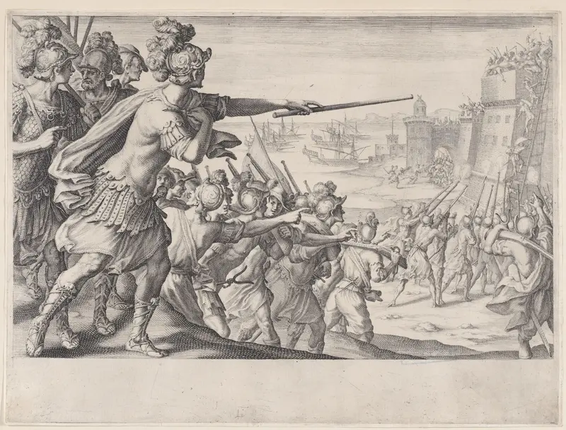 Prise de la Ville de Bone (Capture of the City of Bonne), from "La Vie de Ferdinand Ier de Médicis série appelée aussi Les Batailles des Médicis" (The Life of Ferdinand I de'Medici also called The Medici Battles) Wall Art by Jacques Callot - High-Resolution Digital Print