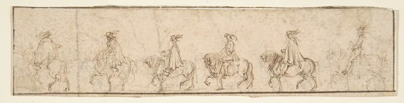 Procession of Six Horsemen in Profile View Facing Left Wall Art by Stefano della Bella - High-Resolution Digital Print