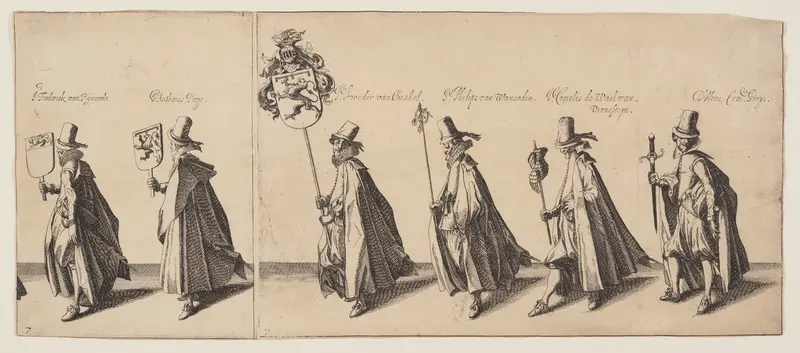 Procession of Six People Preceded by a Horse, from The Funeral of Brederode Wall Art by Simon Frisius - High-Resolution Digital Print