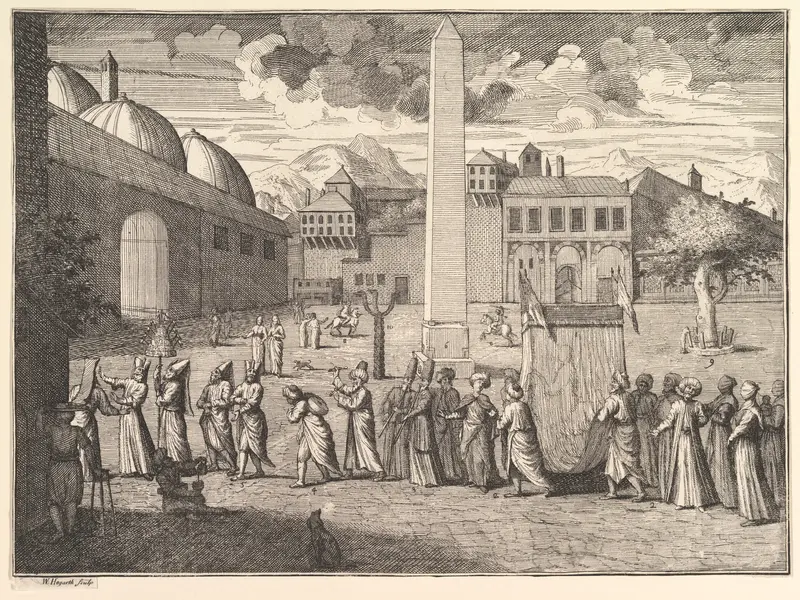 Procession through the Hippodrome, Constantinople (Aubry de La Mottraye's "Travels throughout Europe, Asia and into Part of Africa...,"  London, 1724, vol. I, plate 15) Wall Art by William Hogarth - High-Resolution Digital Print