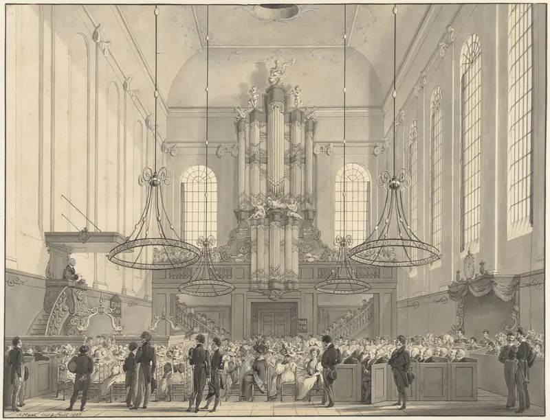 Prof. van der Palm predikend in de Lutherse kerk te 's-Gravenhage voor de koninklijke familie, 1828 Wall Art by Johannes Hari (I) - High-Resolution Digital Print
