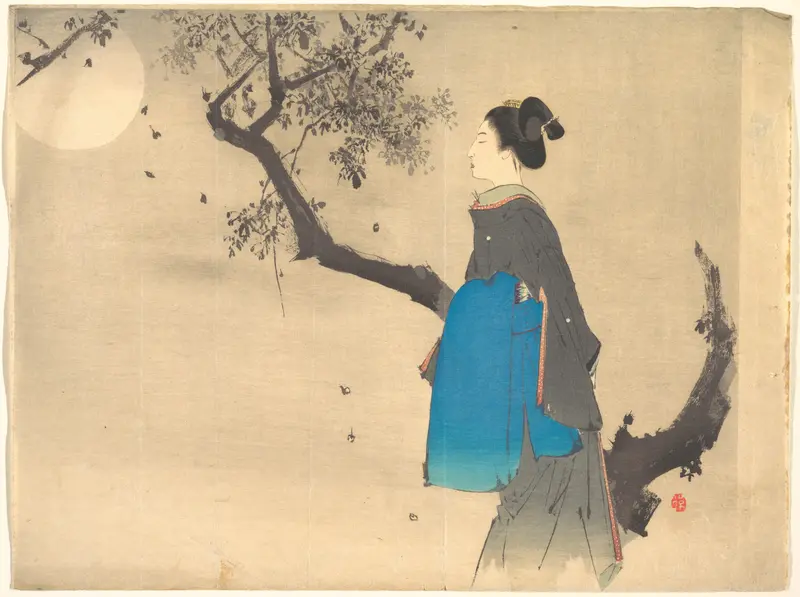 Profile View of a Woman Strolling in the Moonlight