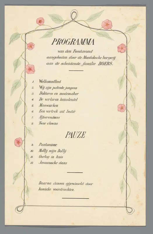Programma van den Feestavond aangeboden door de Muntoksche burgerij aan de scheidende familie Boers Wall Art by anonymous - High-Resolution Digital Print