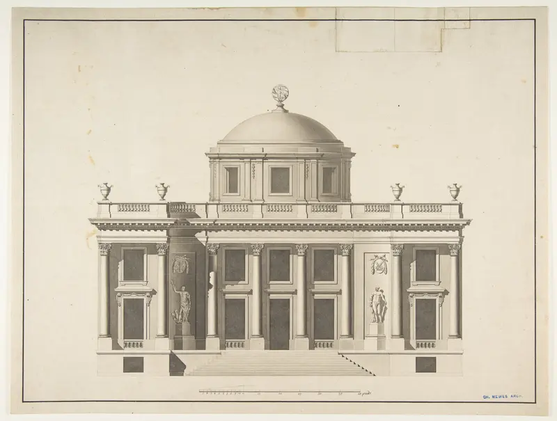 Project for a Domed Building with Colonnaded Façade Wall Art by Anonymous, French, 18th century - High-Resolution Digital Print