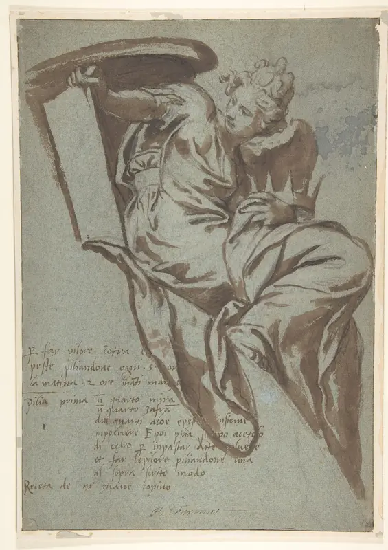 Project for the Decoration of a Spandrel: Winged Female Figure Holding a Tablet and a Crown Wall Art by Paolo Farinati - High-Resolution Digital Print