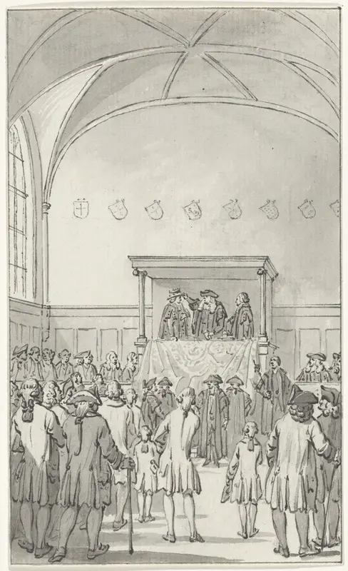 Promotie met de kap te Leiden ter gelegenheid van het tweede eeuwfeest van de Universiteit, 9 februari 1775 Wall Art by Jacobus Buys - High-Resolution Digital Print