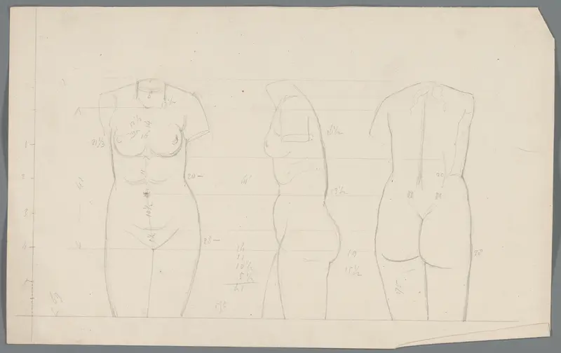Proportiestudie van een vrouwentorso Wall Art by Unknown - High-Resolution Digital Print