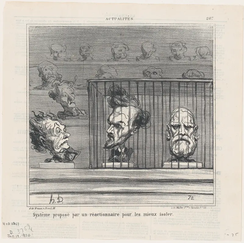 Proposal for a new system to better isolate reactionnaries, from 'News of the day,' published in Le Charivari, January 14, 1870 Wall Art by Honoré Daumier - High-Resolution Digital Print