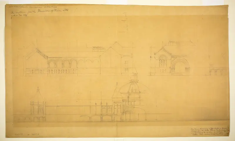 Proposed Fine Arts Museum, World's Columbian Exposition, Chicago, Illinois, Elevation Sketches Wall Art by John Wellborn Root - High-Resolution Digital Print