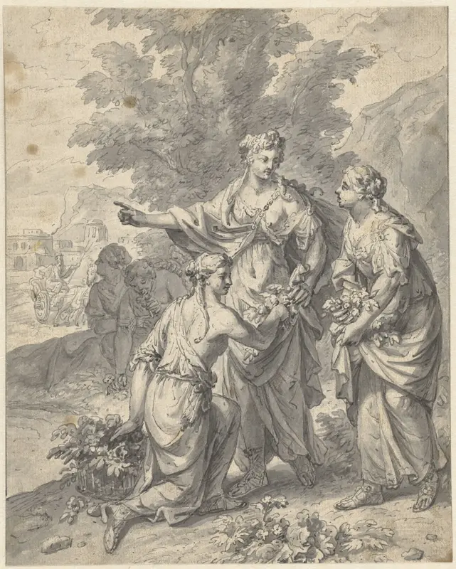 Proserpina plukt bloemen met haar metgezellen Wall Art by Jan Wandelaar - High-Resolution Digital Print