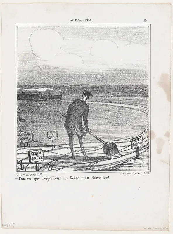 Provided that the switchman lets nothing derail, from 'News of the day,' published in "Le Charivari" Wall Art by Honoré Daumier - High-Resolution Digital Print
