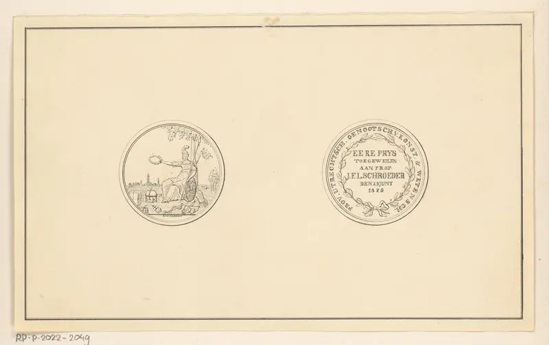 Provinciaal Utrechtsch Genootschap van Kunsten en Wetenschappen penning uitgereikt aan Johannes Frederik Lodewijk Schröder Wall Art by anonymous - High-Resolution Digital Print